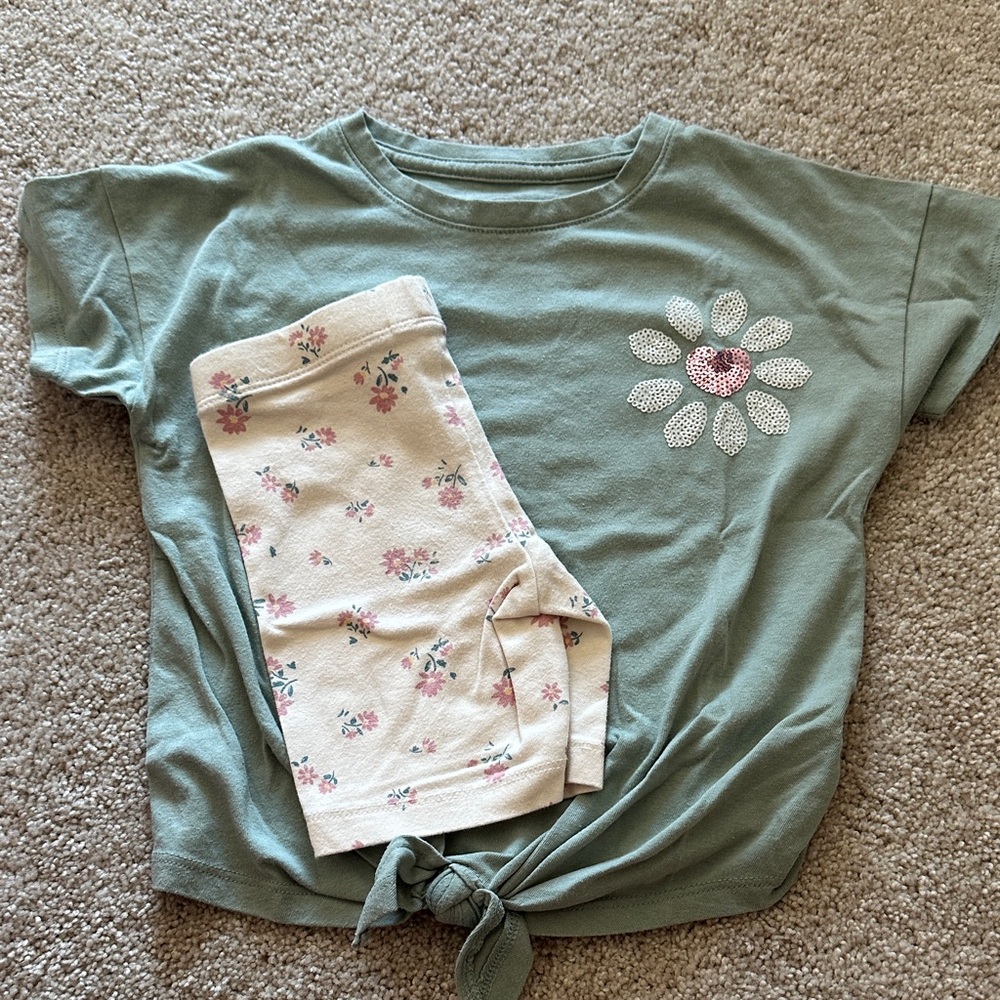 Floral Kids Pajama Set - Green and Cream